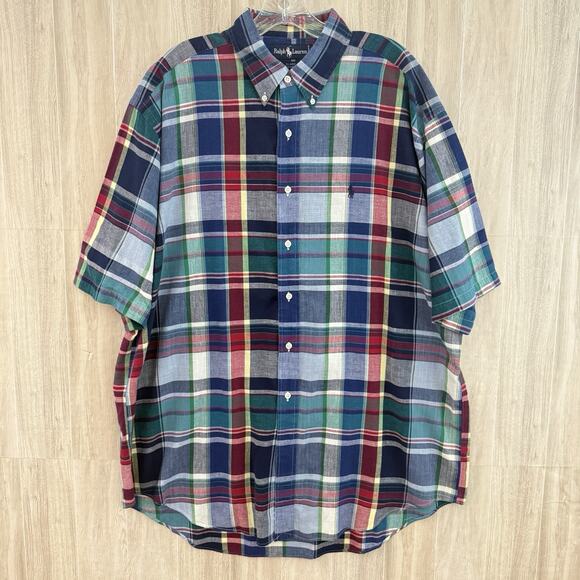 Polo Ralph Lauren Shirt Mens Size XL Tartan Plaid Button Down Blair Short Sleeve - Picture 1 of 11